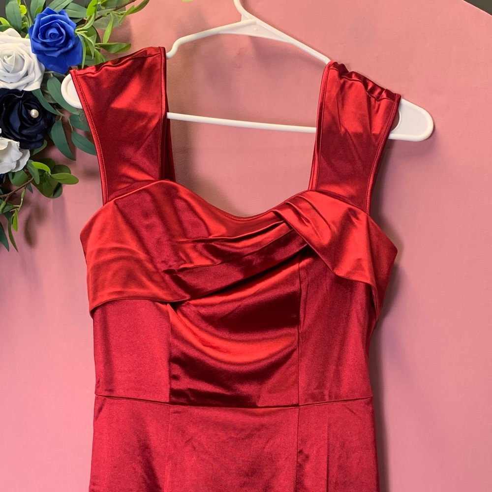 Glamorous Scarlet Satin Evening Gown